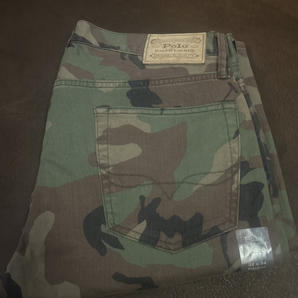 Polo Ralph Lauren Camo Sullivan Slim Jeans Mens 32x34 Green Hidden Polo Player